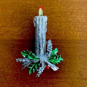 Candlestick Holiday Vintage Brooch, Silver